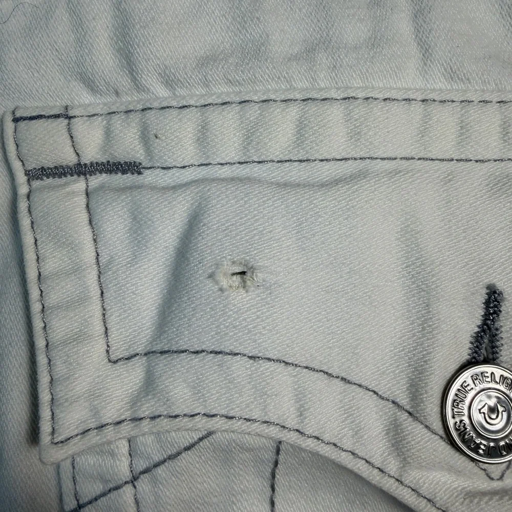 True Religion Straight Leg White Jeans Mens 42x34 Grey Stitch Baggy Wide Leg Y2K
